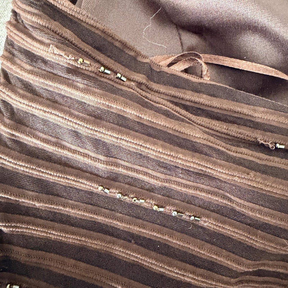 VTG Y2K Cache Top 8 Brown Beaded Halter Camisole Ottoman Stripe Party Blouse - Picture 9 of 16
